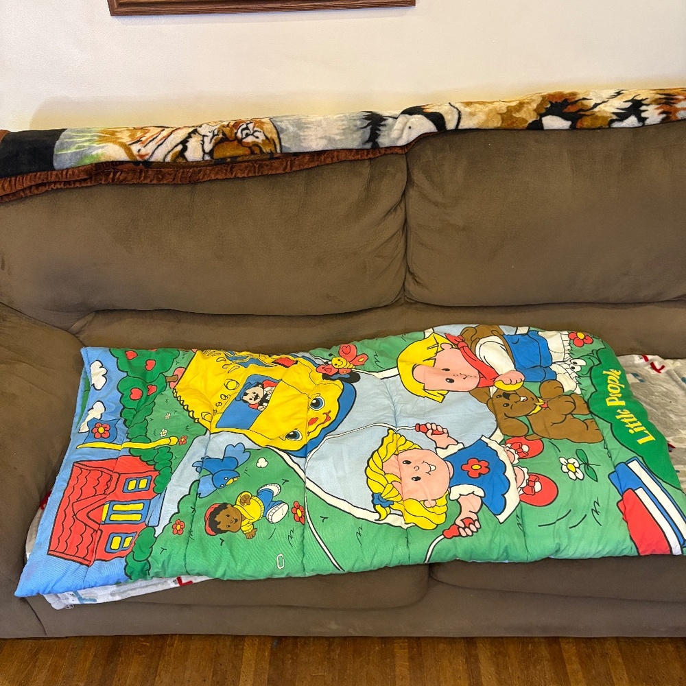 Vintage LITTLE PEOPLE Fisher Price Child's Sleeping Bag Activity Mat Reversible